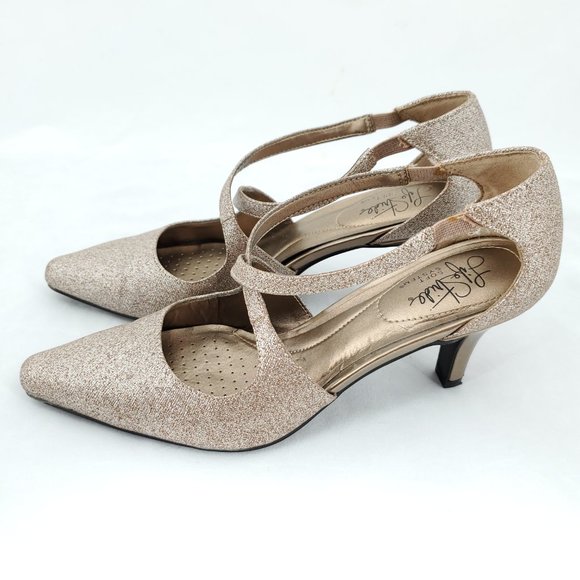 LifeStride Kalika Glittery Gold Pointed Toe Comfort Heel 7.5 Champagne Rose gold - Picture 4 of 10